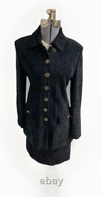 Nouveau ensemble deux pièces St. John Collection Marie Gray taille 6 costume jupe ton doré scintillant