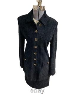 Nouveau ensemble deux pièces St. John Collection Marie Gray taille 6 costume jupe ton doré scintillant