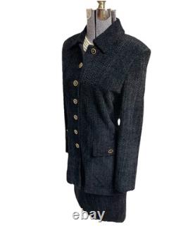 Nouveau ensemble deux pièces St. John Collection Marie Gray taille 6 costume jupe ton doré scintillant