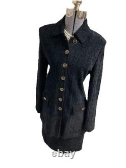 Nouveau ensemble deux pièces St. John Collection Marie Gray taille 6 costume jupe ton doré scintillant