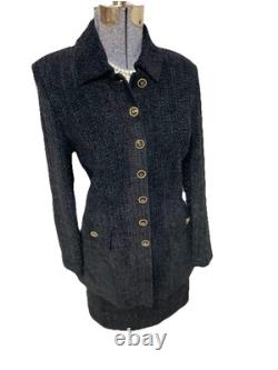 Nouveau ensemble deux pièces St. John Collection Marie Gray taille 6 costume jupe ton doré scintillant