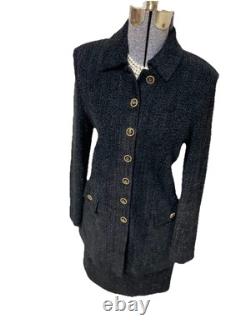 Nouveau ensemble deux pièces St. John Collection Marie Gray taille 6 costume jupe ton doré scintillant