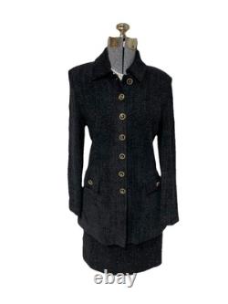 Nouveau ensemble deux pièces St. John Collection Marie Gray taille 6 costume jupe ton doré scintillant