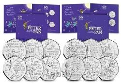 Nouveaux ensembles de pièces de 50p 2019/2020. La collection complète de pièces de 50p Peter Pan BUNC 12 pièces.