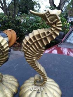 Old Brass Vintage Nautical Plage Décor Ensemble De Deux 2 Seahorse Hippocampes Statue