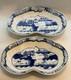 Paire De Plats &agrave; Cornichons Doubles En Fa&iuml;ence Bleue Ancienne &agrave; D&eacute;cor Transf&eacute;r&eacute;, Vers 1820, Staffordshire, Chinoiserie