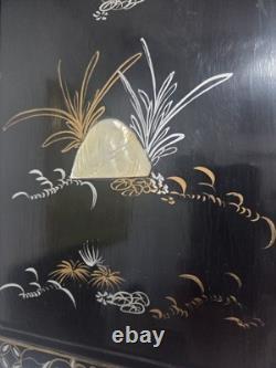 Panneaux muraux asiatiques en stéatite chinoiserie vintage laque/nacre, lot de 2 -24H