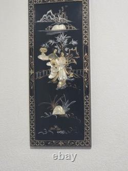Panneaux muraux asiatiques en stéatite chinoiserie vintage laque/nacre, lot de 2 -24H