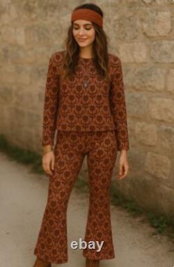 Pantalon tailleur rétro DX, haut en pull, pantalon évasé, métallique, fabriqué en Italie, M