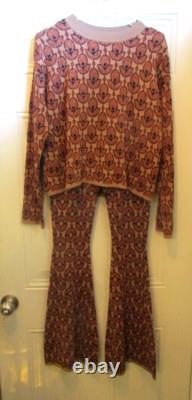 Pantalon tailleur rétro DX, haut en pull, pantalon évasé, métallique, fabriqué en Italie, M