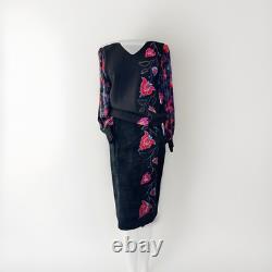 RARE Anne Crimmins pour UMI Collections Pull/Jupe en cuir avec appliqué floral