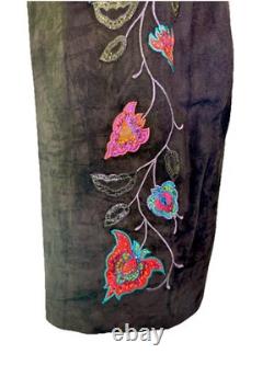 RARE Anne Crimmins pour UMI Collections Pull/Jupe en cuir avec appliqué floral