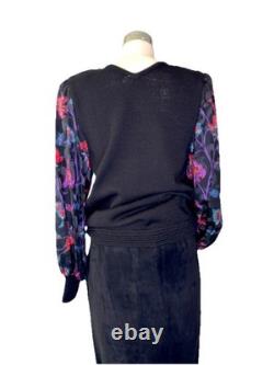 RARE Anne Crimmins pour UMI Collections Pull/Jupe en cuir avec appliqué floral