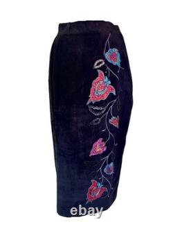 RARE Anne Crimmins pour UMI Collections Pull/Jupe en cuir avec appliqué floral