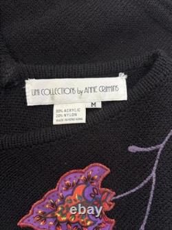 RARE Anne Crimmins pour UMI Collections Pull/Jupe en cuir avec appliqué floral