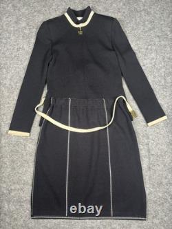 Robe Collection St John Taille 4 Femme 2 Noir Santana Tricot Ceinturé Ensemble de Carrière