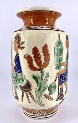 Roumain Korond Pottery Vases Figuraux Signé Molnos Jozsef Ensemble De Deux 7 Céramique