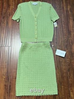 ST. JOHN COLLECTION Ensemble cardigan et jupe en maille Tropic Lime, taille 4 / Petite