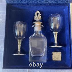 Service à carafe en étain norvégien vintage et verre en cristal. Par Troll Tinn Rare