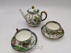 Service à thé en porcelaine fine chinoise Vintage Crown Staffordshire Willow pour deux personnes