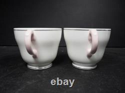 Service à thé pour deux Wedgwood vintage rare, blanc avec détails roses et platine