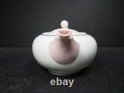 Service à thé pour deux Wedgwood vintage rare, blanc avec détails roses et platine
