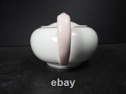 Service à thé pour deux Wedgwood vintage rare, blanc avec détails roses et platine