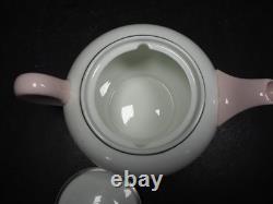 Service à thé pour deux Wedgwood vintage rare, blanc avec détails roses et platine