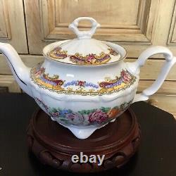 Service à thé pour deux en porcelaine de Limoges Dépos T. avec théière et roses de chou style Cottagecore