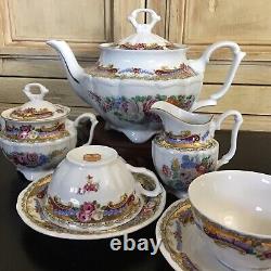 Service à thé pour deux en porcelaine de Limoges Dépos T. avec théière et roses de chou style Cottagecore