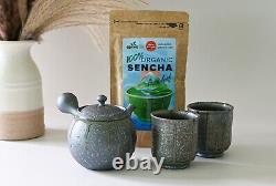 Service de théière avec filtres (230ml) et deux tasses + thé vert Sencha japonais