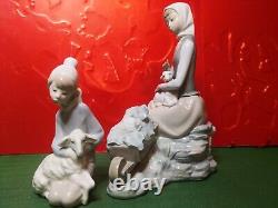 Set Deux Figurines Lladro Fille Avec Agneau Et Garçon Avec Agneau