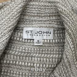 St John Collection USA Ensemble 2 pièces en maille beige sable, chemise et jupe, tailles 16/12