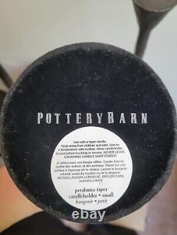 Supports à bougies Petaluma de Pottery Barn en fer noir, ensemble de deux moyens et un petit.