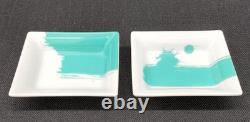 TIFFANY & Co. Mini plateau petite assiette carrée en céramique blanche turquoise