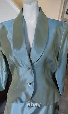 Tailleur jupe 2 pièces pour femme JS Collection, vert sauge pâle argenté, taille 6