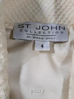 Tailleur jupe St. John Collection pour femme blanc et or veste 4 jupe 2 en maille Santana