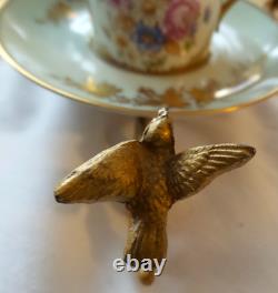 Tasse à demi-café et soucoupe antiques DW Karls Baden Wert Abert Belgique sur support Cupid Stan