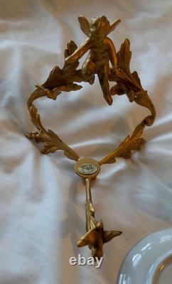 Tasse à demi-café et soucoupe antiques DW Karls Baden Wert Abert Belgique sur support Cupid Stan