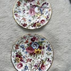 Tasses à thé et soucoupes florales en porcelaine d'os Vintage Hammersley & Co fabriquées en Angleterre, ensemble de 2