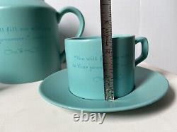 Théière DaySpring et deux tasses avec soucoupe, couleur aqua, ensemble en porcelaine de 3/6 pièces.