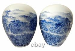 Vases De Porcelaine Chinois Bleu Et Blanc Peints À La Main Ensemble De Deux 15,5 H