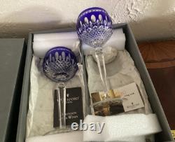 Verres à vin Waterford Clarendon en cristal bleu cobalt taillé à clair. Plume. 12. Deux verres