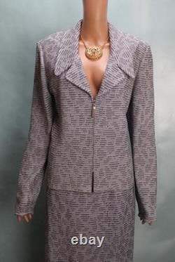 Veste Jupe Tricotée Bleue Noire Collection St. John Taille 14 12 Zippée Col montant