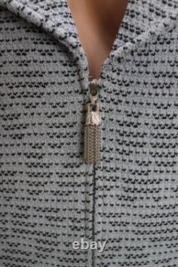 Veste Jupe Tricotée Bleue Noire Collection St. John Taille 14 12 Zippée Col montant