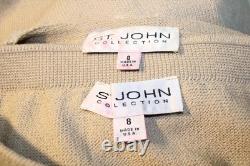 Veste et jupe beige de la collection St John, taille M L 8 10, ensemble 2 pièces avec poches et finitions.