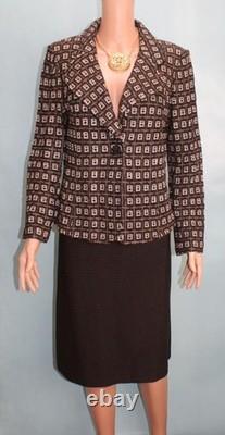 Veste et jupe en maille marron St John Collection, taille L, taille 12/10, costume 2 pièces, boutons, multicolore