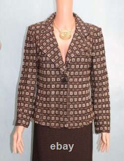Veste et jupe en maille marron St John Collection, taille L, taille 12/10, costume 2 pièces, boutons, multicolore