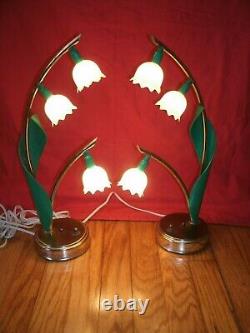 Vintage Muguet Astrolamp Lampe De Table 3 Set Fleurs De Deux Rare MCM