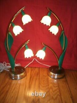 Vintage Muguet Astrolamp Lampe De Table 3 Set Fleurs De Deux Rare MCM